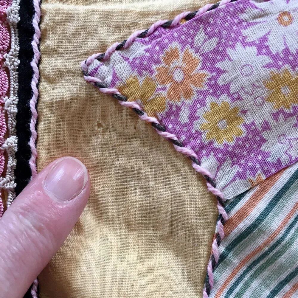 Appliqué Antique Dresser Scarf/Table Runner large yellow  Homemade